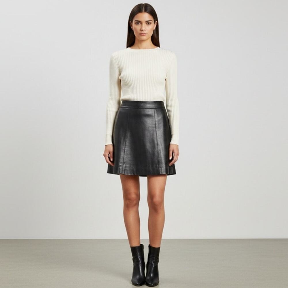 J.CREW Mercantile Black Faux Leather A-Line Mini Skirt Lined Size 0